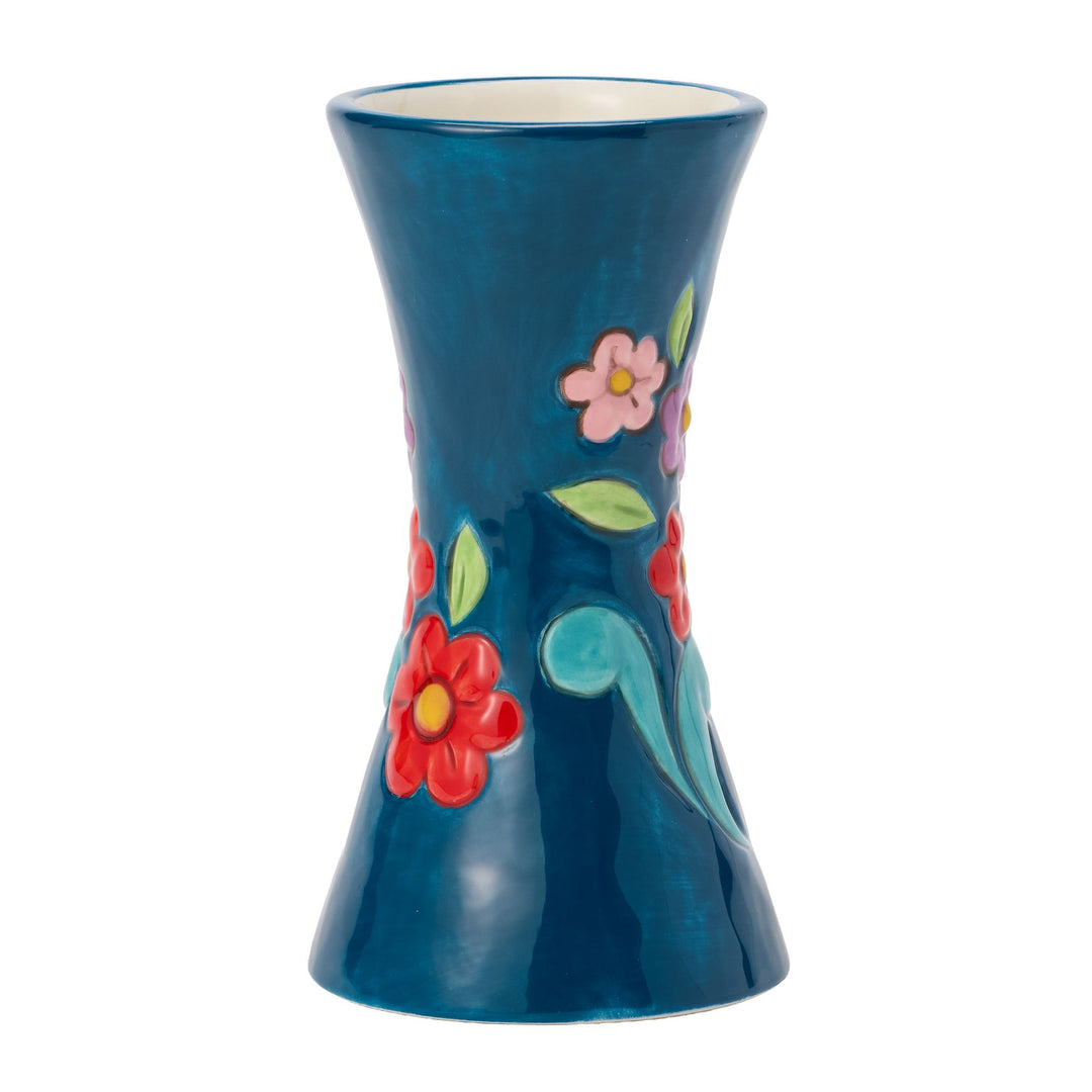 Vase Blue With Floral Motif Figurine