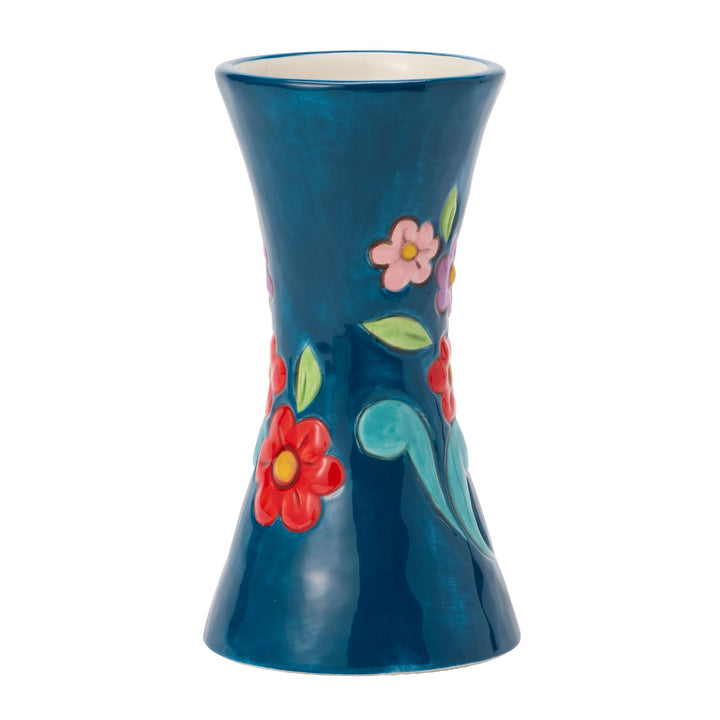 Vase Blue With Floral Motif Figurine