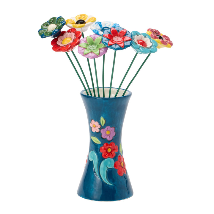 Vase Blue With Floral Motif Figurine