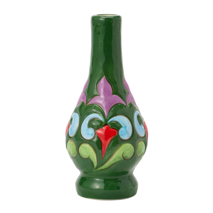 Vase Green With Floral Motif Figurine