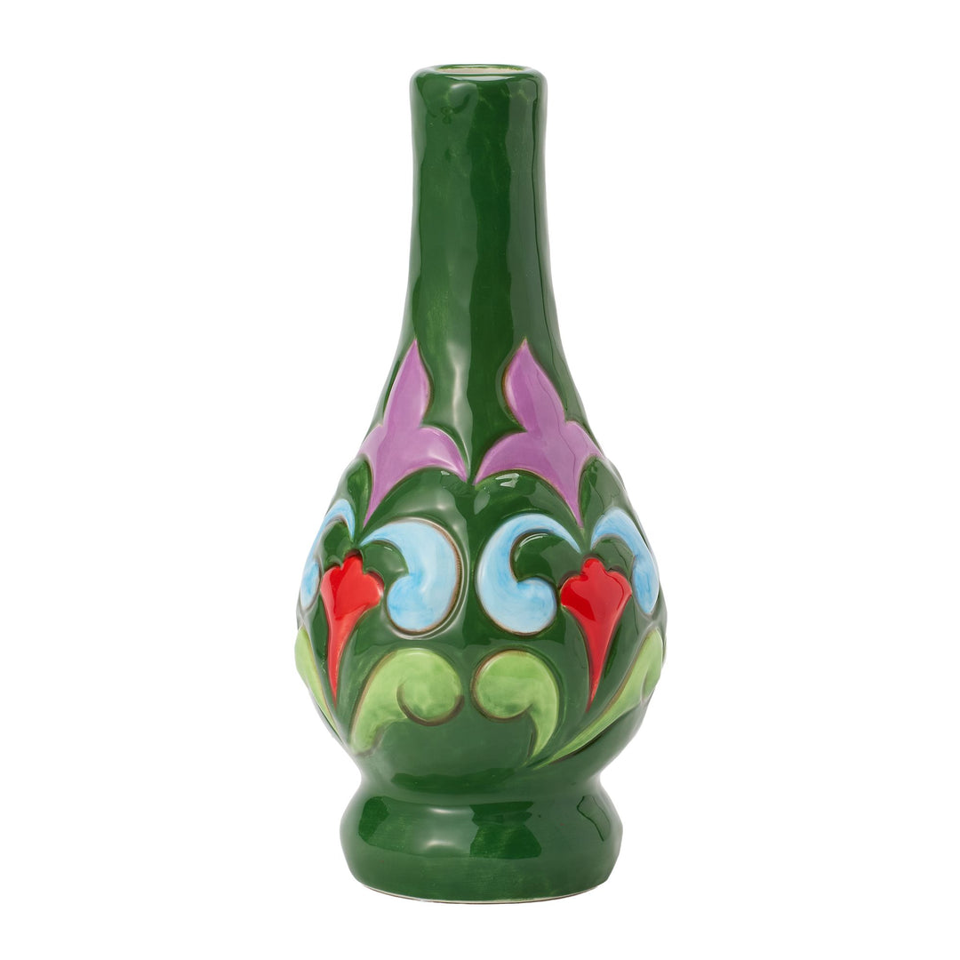 Vase Green With Floral Motif Figurine