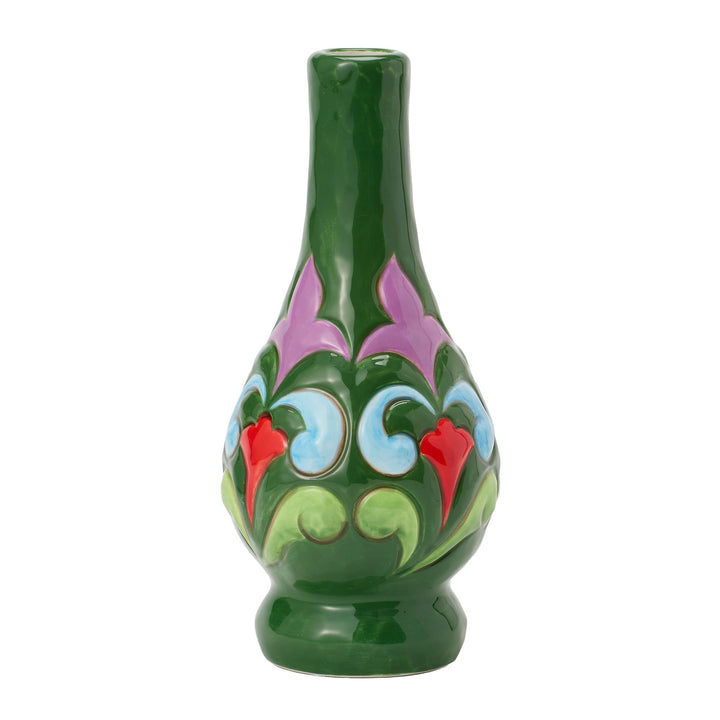 Vase Green with Floral Motif