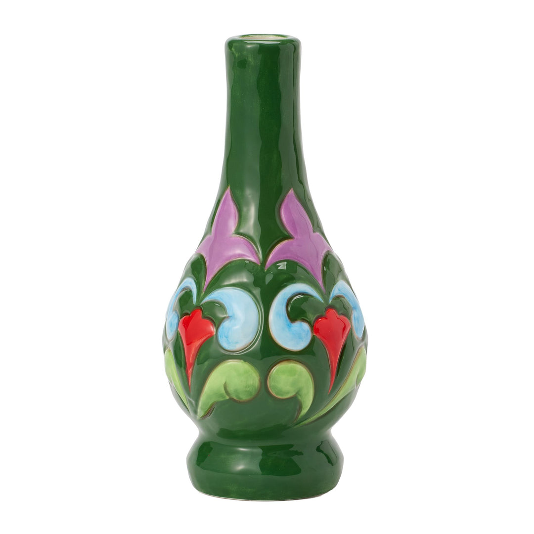 Vase Green With Floral Motif Figurine