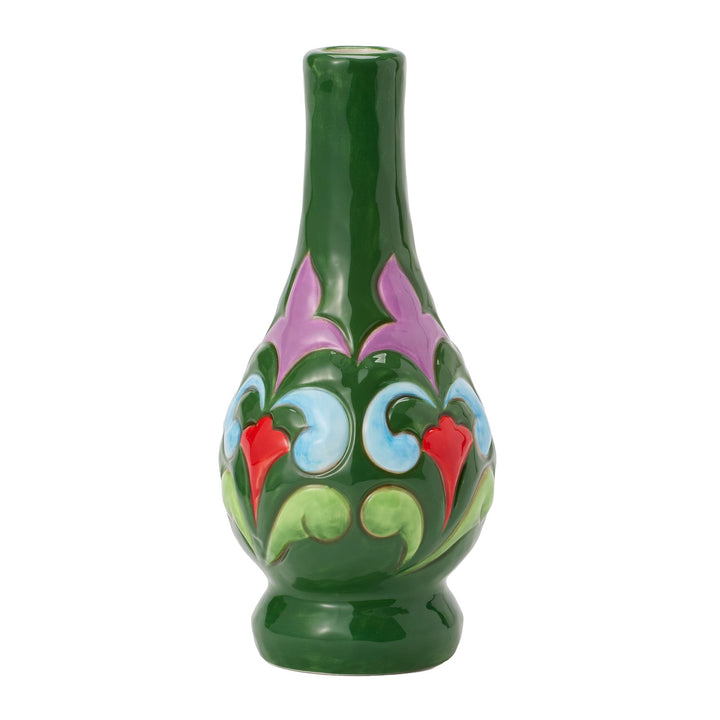Vase Green With Floral Motif Figurine