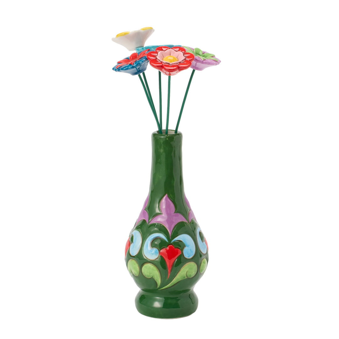 Vase Green with Floral Motif