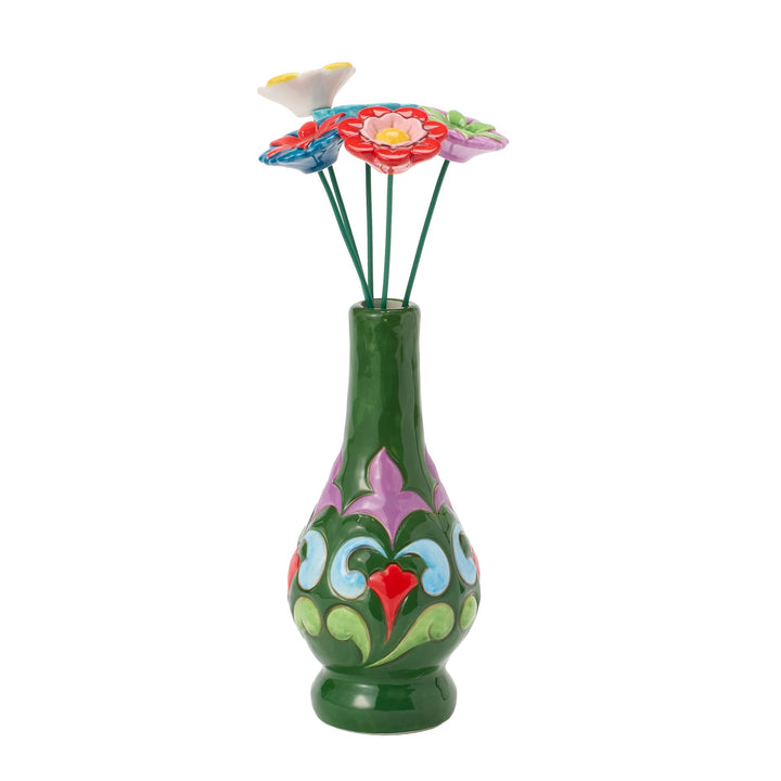Vase Green with Floral Motif