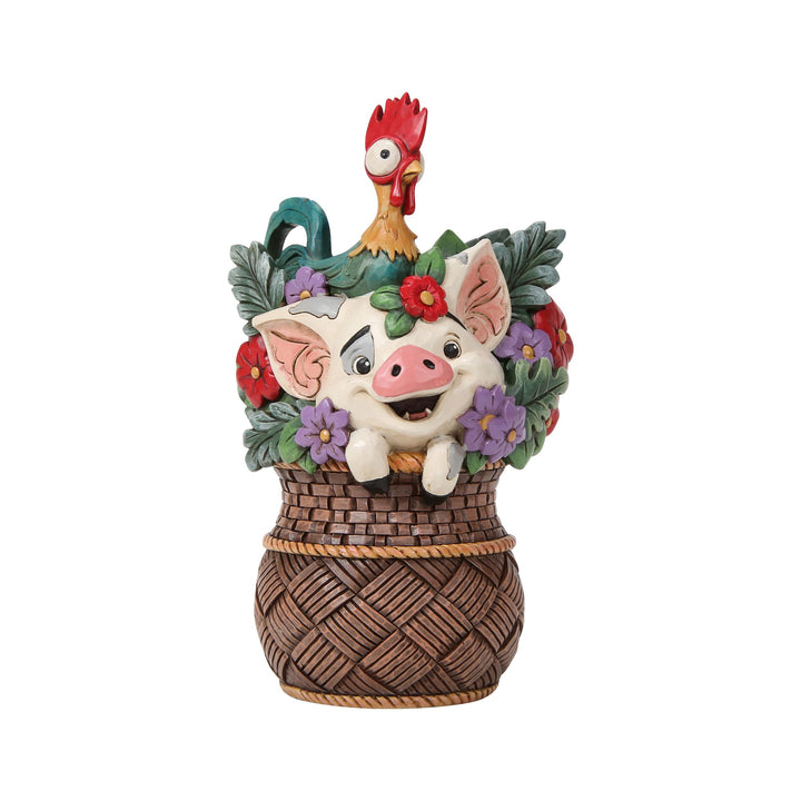 Pua And Hei Hei Flower Basket Figurine