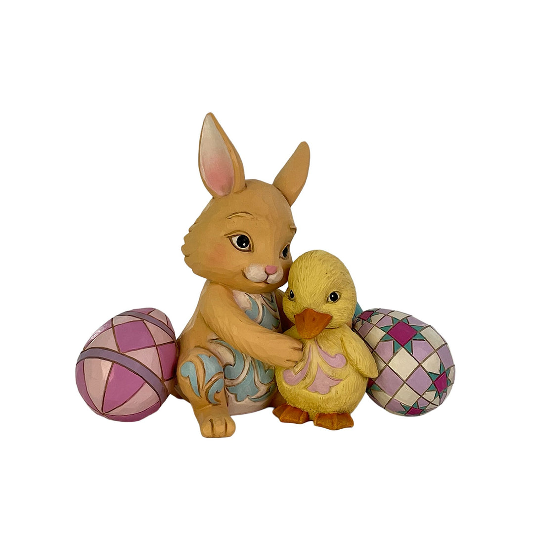Easter Bunny Hugging Duckling Figurine - "Egg-cellent Friends"