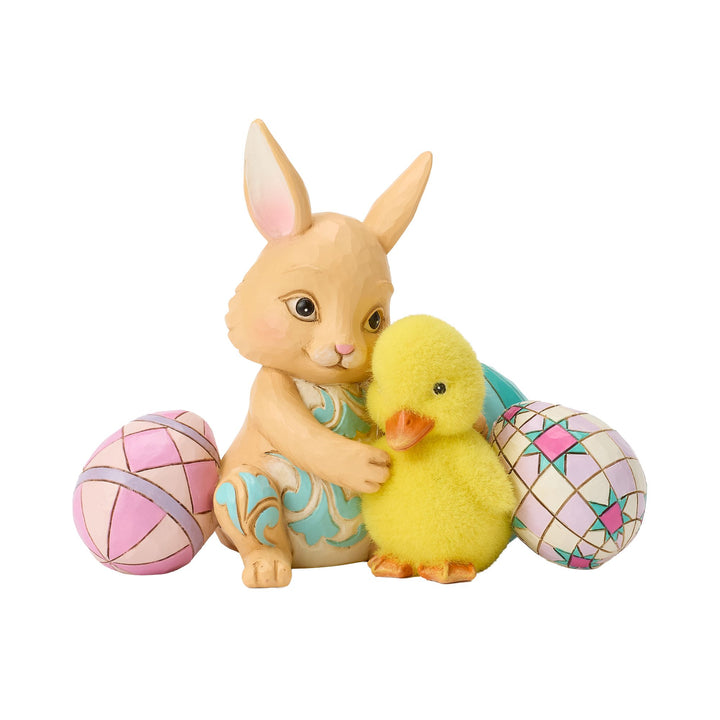 Easter Bunny Hugging Duckling Figurine - "Egg-cellent Friends"