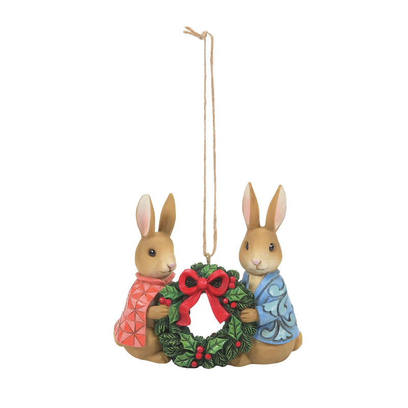 Peter Rabbit with Flopsy holding wreath Hanging Ornament - Beatrix Potter by JimShore - Jim Shore Designs UK