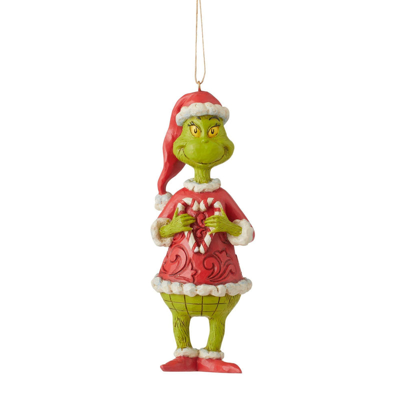 Grinch Holding Heart Shaped Candy Cane Hanging Ornament - Jim Shore Designs UK