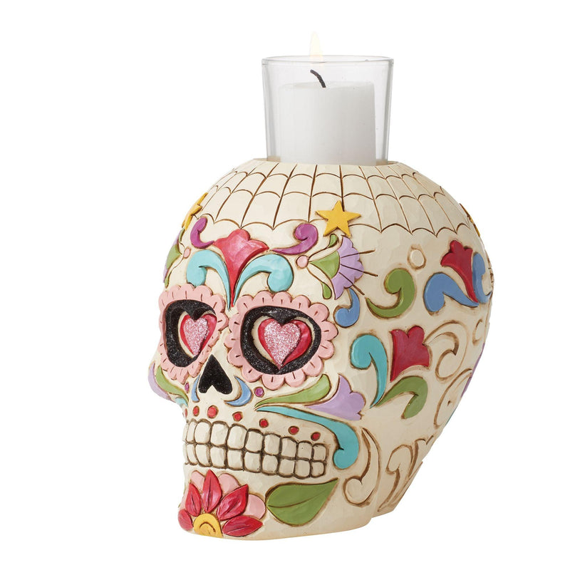 DOD Candleholder Skull Votive Figurine - Heartwood Creek by Jim Shore - Jim Shore Designs UK