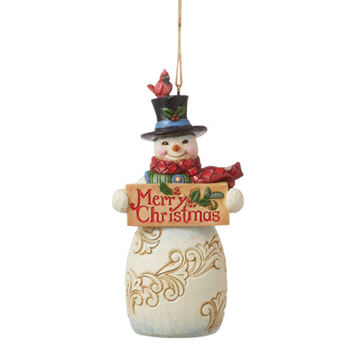 Snowman with Christmas Sign Hanging Ornament - Heartwood Creek Jim Shore - Jim Shore Designs UK